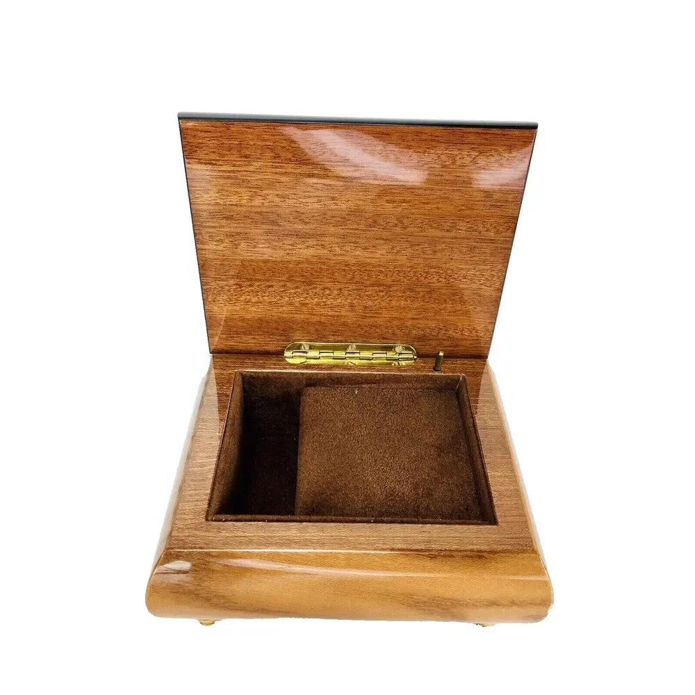 Vintage Wood Inlay Jewelry Box Ercolano Musical Movement Fascination Italy